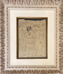Noêmia Mourão (1912-1992). Duas mulheres. Nanquim. 30 x 21 cm. Década 1930. Medida total com a moldura: 55,5 x 48 cm