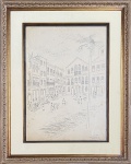 Noêmia Mourão (1912-1992). Largo do Pelourinho - Salvador. Nanquim. 50,5 x 34 cm. 1951. Medida total com a moldura: 71 x 56 cm. Estudo para o Album Bahia em quinze estampas.