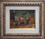 Arnaldo Ferrari (1906-1974). Portão do parque da Aclimação. Óleo sobre tela. 30 x 42 cm. 1948