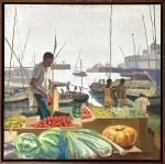 Sergio Bertoni. Feira. Óleo sobre tela. 74,5  x 74,5 cm. 1980. Medida total com a moldura: 79x 79 cm