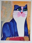 Aldemir Martins, Gato Azul, gravura, tiragem 59/120, 70x50cm, Edição Póstuma, sem moldura
