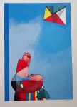 Inos Corradin, Menino e Pipa, gravura, tiragem 52/100, 70x50cm, Edição Póstuma, sem moldura