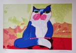 Aldemir Martins, Gato Azul, gravura, tiragem 40/100, 50x70cm, Edição Póstuma, sem moldura