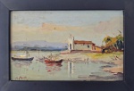 N. Petty, Paisagem, óleo sobre Eucatex, 14x22cm, com moldura