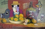 Asfaduroff Nibbes, Natureza morta com personagem, óleo sobre tela, 40x60cm, sem moldura, no estado, com restauro, vide foto do verso