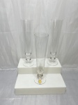 Jogo de 3 taças flute em cristal Strauss incolor selado. Medindo 5,5cm x 24,5cm de altura.