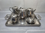 Meridional - Jogo de servir chá, café com 6 peças em aço inox 18/10. Medindo a bandeja 45cm x 35cm x 55cm alça a alça.