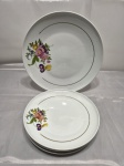 Schmidt - Jogo de servir bolo com 4 pratinhos em porcelana floral com friso ouro. Medindo o de servir 25,5cm de diâmetro, sobremesa 19,5cm de diâmetro.