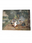 Lote composto por 2 quebra-cabeças: um com cena de crianças brincando à beira do lago (faltando 1 peça) e outro quebra-cabeça surpresa — conjunto lúdico para colecionadores. Marcas do tempo. -dim- 20x15cm.