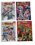 Mauricio de Sousa | Lote com 4 revistinhas da coleção `Turma da Mônica Jovem`, edições 1, 3, 25 e 32 — conjunto de grande apelo para fãs de quadrinhos nacionais. Marcas do tempo. -dim- 21x16cm.