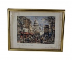 Lutèce Editions | Quadro com impressão da cena parisiense `Paris. La Place du Tertre`, 1981, Lutèce Editions — moldura em metal dourado com vidro. Marcas do tempo. -dim- 23x18cm.