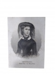 Pequena gravura representando `Leopoldina, Prinzessin von Brasilien`, em papel acartonado com paspatur — peça de valor histórico. Marcas do tempo. -dim- 15x20cm.