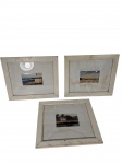 Lote com 3 quadros com fotografias do `Bar do Zé`, em molduras brancas com vidro. No estado. Marcas do tempo. -dim- 34x29cm.