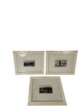 Lote com 3 quadros com fotografias do `Bar do Zé`, em molduras brancas com vidro. No estado. Marcas do tempo. -dim- 34x29cm.