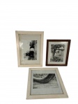 Lote com 3 quadros com fotografias do `Bar do Zé`, em molduras brancas com vidro. No estado, menor. Marcas do tempo. -dim- 27x33cm.