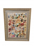 Quadro com impressão de composição de itens de cozinha e alimentos, moldura de madeira e vidro. Marcas do tempo. -dim- 68x88cm.