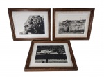 Lote com 3 quadros com fotografias em preto e branco do `Bar do Zé`, molduras de madeira sem vidro. No estado. Marcas do tempo. -dim- 32x26cm.