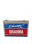 Letreiro luminoso `Chopp da Brahma`, em acrílico com estrutura de alumínio. Necessita de revisão na parte elétrica. -dim- 50x14x30cm.
