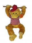 Sunnytad Toys - Macaco de pelúcia assobiador, com boné vermelho e camiseta listrada. Não testado. -dim- 40cm de altura.