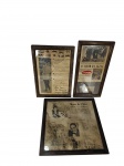 Conjunto de 3 quadros do bar do zé contendo recortes de jornais -dim- 34x34 