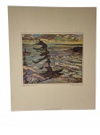 F. H. Varley | Reprodução da pintura `Stormy Weather, Georgian Bay` do artista canadense F. Horsman Varley — cena dramática e poderosa da natureza canadense. Marcas do tempo. -dim- 32x38cm.