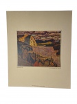J. E. H. MacDonald | Reprodução da pintura `The Solemn Land` do artista canadense J. E. H. MacDonald — obra majestosa e contemplativa de grande impacto visual. Marcas do tempo. -dim- 32x38cm.
