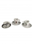 Lote com 3 xícaras e 3 pires para café de cafeterias diversas. -dim- Café do Brasil: xícara 6cm A; pires 10,5cm d.