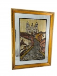 Quadro com representação de igreja espelhada. -dim- 28x39cm.