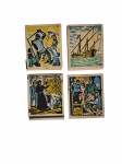Lote com 4 caixas de fósforo com ilustrações de temática marítima.