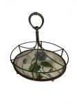 Suporte para copos em metal penteado com base em acrílico com decoração floral. -dim- 19x25x23cm.