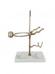 Antigo suporte para cafeteira de sifão com base em porcelana e estrutura em metal bronzeado. -dim- 28cm A.