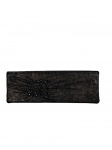 Belíssima bolsa clutch da marca Mara Mac produzida em tecido brilhoso escuro, com forro preto e argola com pedras naturais. -dim- 30x10cm.