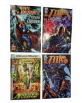 Lote composto por 3 revistinhas da DC Comics e 1 da Marvel — conjunto variado de grande apelo para fãs dos quadrinhos americanos. Marcas do tempo. -dim- 17x26cm.