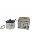 Pote elétrico para calda quente da marca Rival, década de 90, na caixa original, acompanhado de acessórios, manual e nota fiscal, funcionado, sem garantias futuras. -dim- 11,5x14,5cm (ad)
