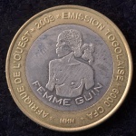 Moeda Estrangeira, Exonúmia, TOGO, Valor 6000 cfa, Ano 2003, Bimetálica, Flor de Cunho.