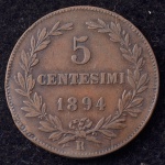 Moeda Estrangeira, SAN MARINO, Valor 5 Centesimi, Ano 1894 R, Cobre, Soberba.