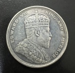 Moeda Estrangeira, STRATS SETTLEM, Valor 1 Dollar, Ano 1904, Prata, Peso 26,6 g, Diâmetro 37 mm, MBC/Soberba.
