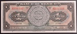 Cédula Estrangeira , MÉXICO, Valor 1 Peso, Data 17/01/1945, Flor de Estampa.