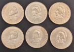 Moedas do Brasil, República, 3º Tipo, Valor 2000 Reis, Datas 1906; 1907; 1908; 1910; 1911; 1912, Prata, Peso de Cada 20 g, Diâmetros 33 mm, Soberbas.