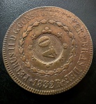 Moeda Brasileira, Império, Valor 80 Reis com Carimbo de 40, Ano 1832 R (Casa da Moeda do Rio de Janeiro), Cobre, Muito Bem Conservada/Soberba.