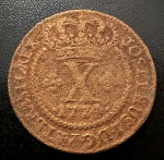 Moeda Brasileira, Colônia, Valor X Reis, Ano 1774 (Casa da Moeda de Lisboa),1º Tipo - Coroa Baixa, Cobre, Muito Bem Conservada.