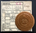 Moeda Brasileira, Império, Valor 40 Reis com Carimbo de 20, Ano 1824R (Casa da Moeda do Rio de Janeiro), 27 Tulipas, Cobre, Muito Bem Conservada.