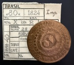 Moeda Brasileira, Império, Valor 80 Reis com Carimbo de 40, Ano 1824R (Casa da Moeda do Rio de Janeiro), 28 Tulipas, Cobre, Muito Bem Conservada.