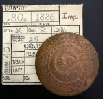 Moeda Brasileira, Império, Valor 80 Reis com Carimbo de 40, Ano 1826R (Casa da Moeda do Rio de Janeiro), 26 Tulipas, Cobre, Muito Bem Conservada.
