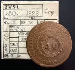Moeda Brasileira, Império, Valor 80 Reis com Carimbo de 40, Ano 1828R (Casa da Moeda do Rio de Janeiro), 21 Tulipas, Cobre, Muito Bem Conservada.