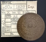 Moeda Brasileira, Império, Valor 80 Reis com Carimbo de 40, Ano 1829R (Casa da Moeda do Rio de Janeiro), 22 Tulipas, Cobre, Muito Bem Conservada.
