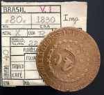 Moeda Brasileira, Império, Valor 80 Reis com Carimbo de 40, Ano 1830R (Casa da Moeda do Rio de Janeiro), 22 Tulipas, Cobre, Muito Bem Conservada.