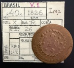 Moeda Brasileira, Império, Valor 40 Reis, Ano 1826R (Casa da Moeda do Rio de Janeiro), 26 Tulipas, Cobre, Reverso Inclinado, Muito Bem Conservada.