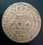 Moeda Brasileira, Colonial, Valor XL Reis, Ano 1816B (Casa da Moeda da Bahia), Cobre, Bem Conservada.