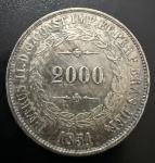 Moeda Brasileira, Império, Valor 2000 Reis, Ano 1851, Prata, Peso 25,5 g, Soberba.